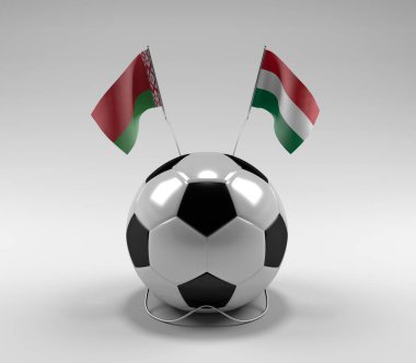 Belarus - Macaristan Futbol Bayrakları, Beyaz Arkaplan - 3D Render