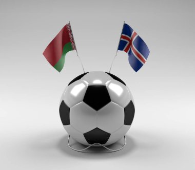 Belarus - İzlanda Futbol Bayrakları, Beyaz Arkaplan - 3D Render
