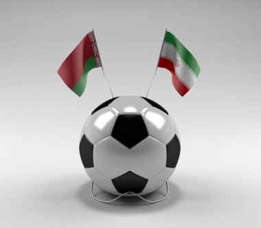 Beyaz Rusya - İran Futbol Bayrakları, Beyaz Arkaplan - 3D Render