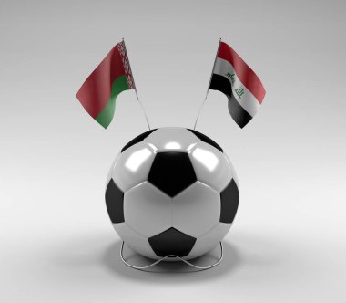 Belarus - Irak Futbol Bayrakları, Beyaz Arkaplan - 3D Yapılandırma