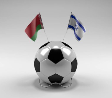 Belarus - İsrail Futbol Bayrakları, Beyaz Arkaplan - 3D Render