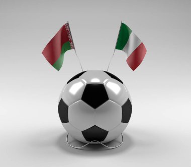 Belarus - İtalya Futbol Bayrakları, Beyaz Arkaplan - 3D Render