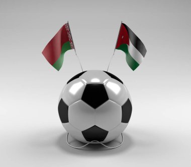 Belarus - Ürdün Futbol Bayrakları, Beyaz Arkaplan - 3D Render