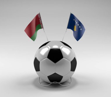 Belarus - Kosova Futbol Bayrakları, Beyaz Arkaplan - 3D Hazırlama