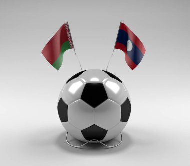 Belarus - Laos Futbol Bayrakları, Beyaz Arkaplan - 3D Render