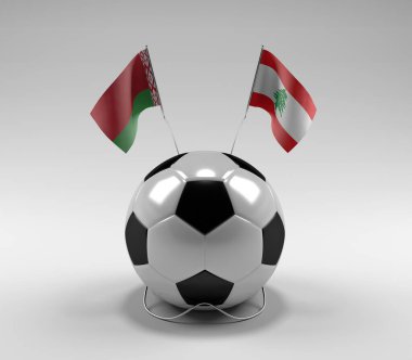 Belarus - Lübnan Futbol Bayrakları, Beyaz Arkaplan - 3D Render