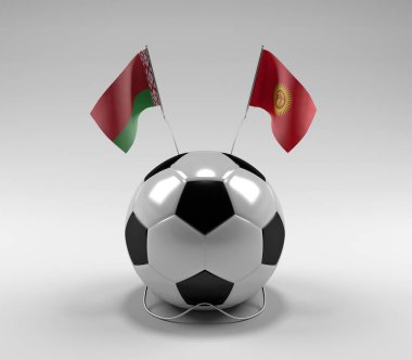 Belarus - Kırgızistan Futbol Bayrakları, Beyaz Arkaplan - 3D Render
