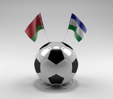 Belarus - Lesotho Futbol Bayrakları, Beyaz Arkaplan - 3D Render