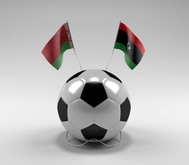 Belarus - Libya Futbol Bayrakları, Beyaz Arkaplan - 3D Render