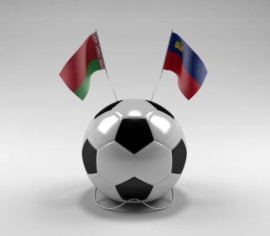 Belarus - Lihtenştayn Futbol Bayrakları, Beyaz Arkaplan - 3D Render