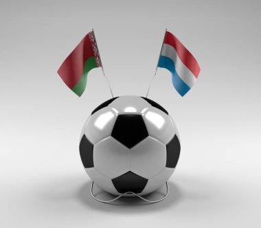 Belarus - Lüksemburg Futbol Bayrakları, Beyaz Arkaplan - 3D Render