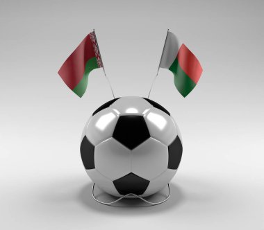 Belarus - Madagaskar Futbol Bayrakları, Beyaz Arkaplan - 3D Render