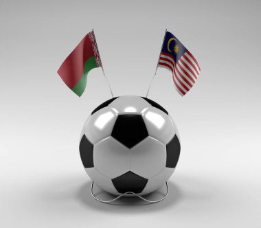 Belarus - Malezya Futbol Bayrakları, Beyaz Arkaplan - 3D Render