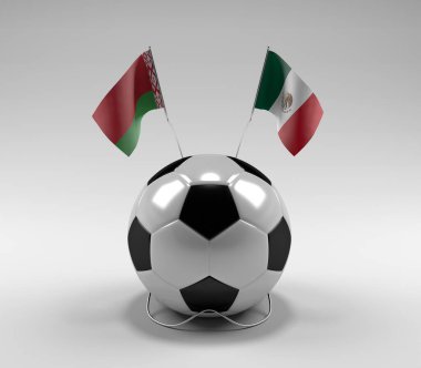 Belarus - Meksika Futbol Bayrakları, Beyaz Arkaplan - 3D Render