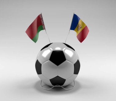 Belarus - Moldova Futbol Bayrakları, Beyaz Arkaplan - 3D Render