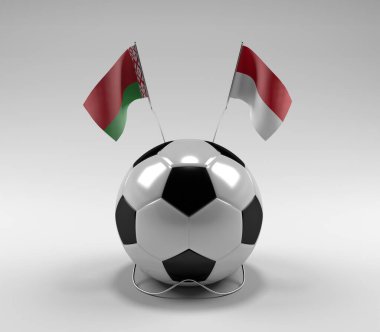 Belarus - Monako Futbol Bayrakları, Beyaz Arkaplan - 3D Render