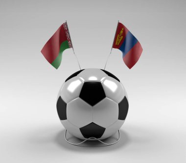 Belarus - Moğolistan Futbol Bayrakları, Beyaz Arkaplan - 3D Render