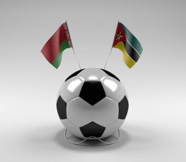 Belarus - Mozambik Futbol Bayrakları, Beyaz Arkaplan - 3D Render