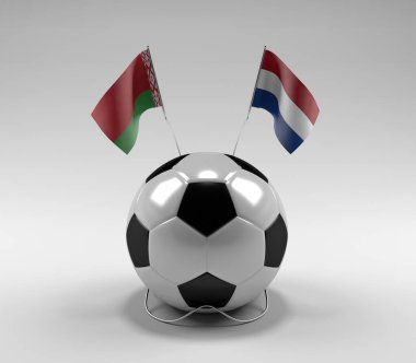 Belarus - Hollanda Futbol Bayrakları, Beyaz Arkaplan - 3D Render