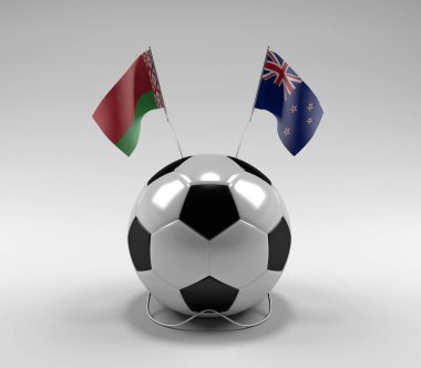 Belarus - Yeni Zelanda Futbol Bayrakları, Beyaz Arkaplan - 3D Render