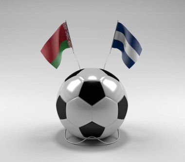 Belarus - Nikaragua Futbol Bayrakları, Beyaz Arkaplan - 3D Render