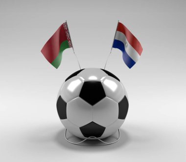 Belarus - Paraguay Futbol Bayrakları, Beyaz Arkaplan - 3D Render