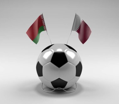 Belarus - Katar Futbol Bayrakları, Beyaz Arkaplan - 3D Render