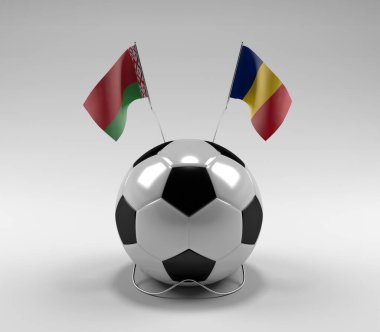 Belarus - Romanya Futbol Bayrakları, Beyaz Arkaplan - 3D Render