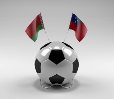 Belarus - Samoa Futbol Bayrakları, Beyaz Arkaplan - 3D Render
