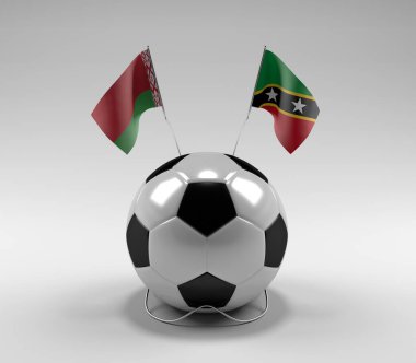 Belarus - Saint-Kitts-and-Nevis Futbol Bayrakları, Beyaz Arkaplan - 3D Render