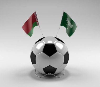 Belarus - Suudi Arabistan Futbol Bayrakları, Beyaz Arkaplan - 3D Render