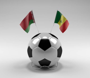 Belarus - Senegal Futbol Bayrakları, Beyaz Arkaplan - 3D Render