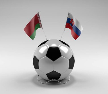 Belarus - Slovakya Futbol Bayrakları, Beyaz Arkaplan - 3D Render