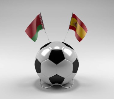 Belarus - İspanya Futbol Bayrakları, Beyaz Arkaplan - 3D Render