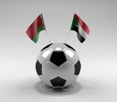 Belarus - Sudan Futbol Bayrakları, Beyaz Arkaplan - 3D Render