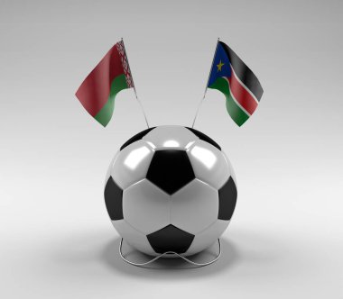 Belarus - Güney Sudan Futbol Bayrakları, Beyaz Arkaplan - 3D Render