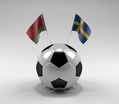 Belarus - İsveç Futbol Bayrakları, Beyaz Arkaplan - 3D Render