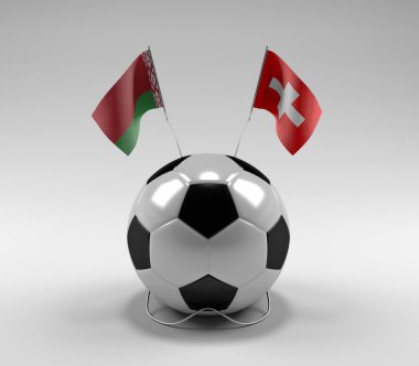 Belarus - İsviçre Futbol Bayrakları, Beyaz Arkaplan - 3D Render