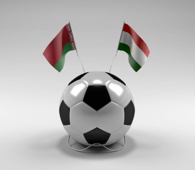 Belarus - Tacikistan Futbol Bayrakları, Beyaz Arkaplan - 3D Render