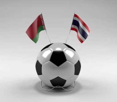 Belarus - Tayland Futbol Bayrakları, Beyaz Arkaplan - 3D Render