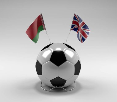 Belarus - Birleşik Krallık Futbol Bayrakları, Beyaz Arkaplan - 3D Render