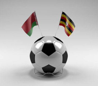 Belarus - Uganda Futbol Bayrakları, Beyaz Arkaplan - 3D Render