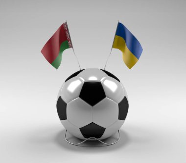 Belarus - Ukrayna Futbol Bayrakları, Beyaz Arkaplan - 3D Render