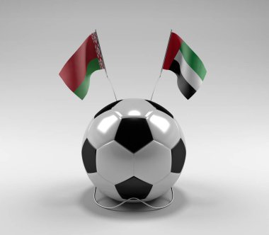 Belarus - Birleşik Arap-Emirlikleri Futbol Bayrakları, Beyaz Arkaplan - 3D Render