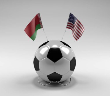 Beyaz Rusya - Amerika Birleşik Devletleri Futbol Bayrakları, Beyaz Arkaplan - 3D Render
