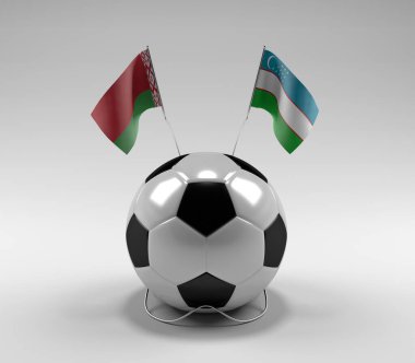 Belarus - Özbekistan Futbol Bayrakları, Beyaz Arkaplan - 3D Render