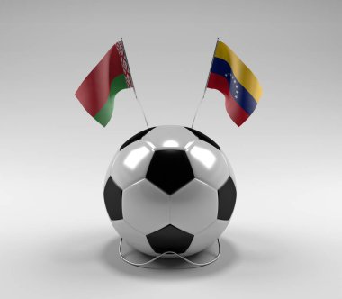 Belarus - Venezuela Futbol Bayrakları, Beyaz Arkaplan - 3D Render