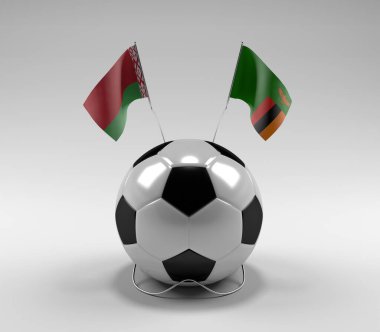 Belarus - Zambiya Futbol Bayrakları, Beyaz Arkaplan - 3D Render