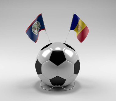 Belize - Andorra Futbol Bayrakları, Beyaz Arkaplan - 3D Render