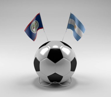 Belize - Arjantin Futbol Bayrakları, Beyaz Arkaplan - 3D Render